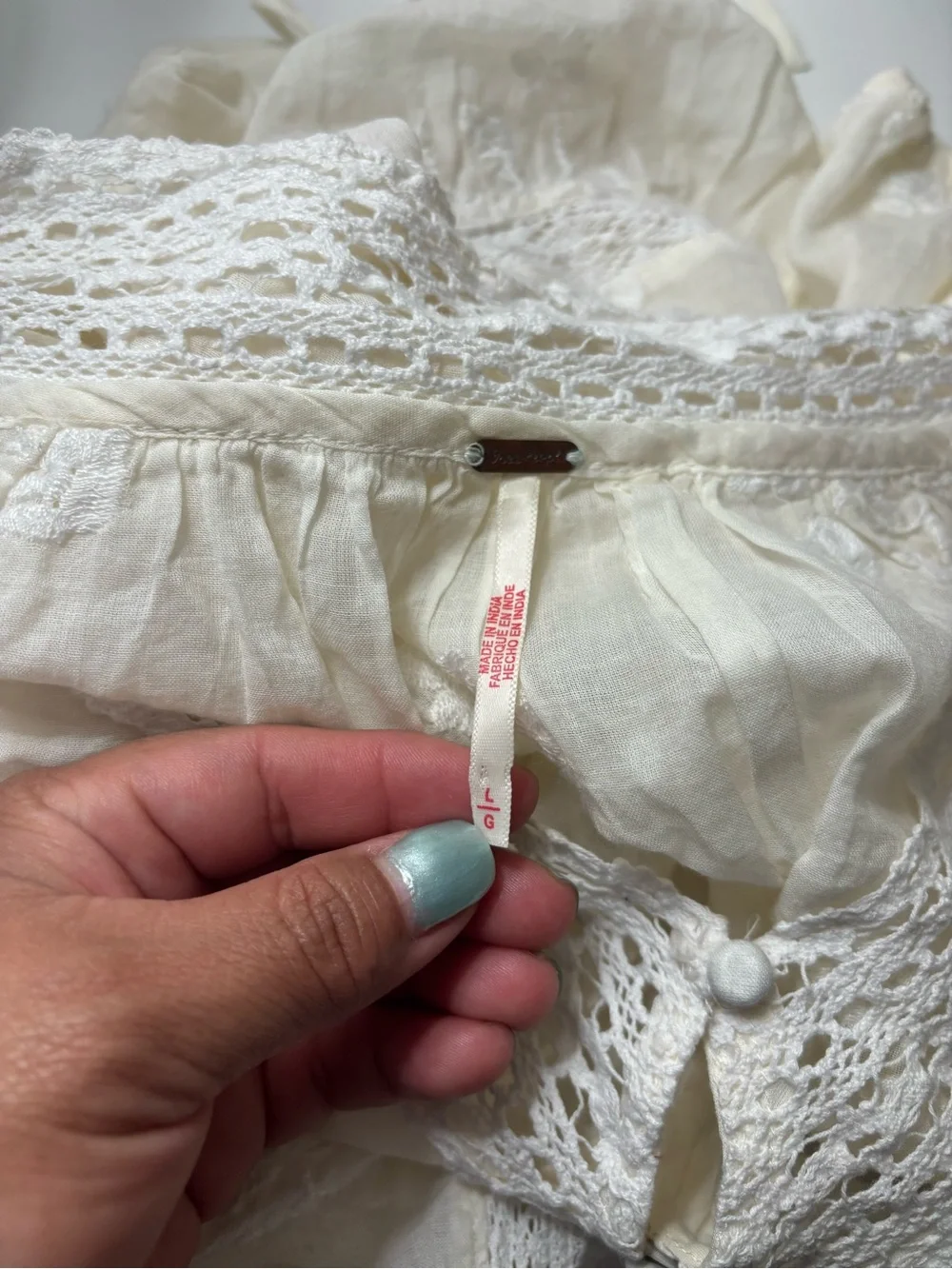 Free People Ivory Crochet-Trim Peasant Blouse NWOT